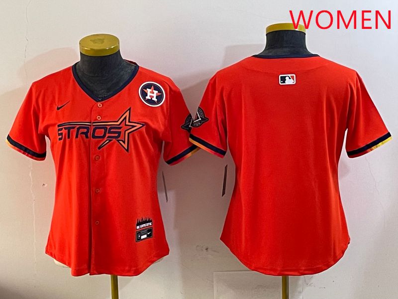 Women Houston Astros Blank Orange Three generations Joint Name 2025 Nike MLB Jersey style 4->youth mlb jersey->Youth Jersey